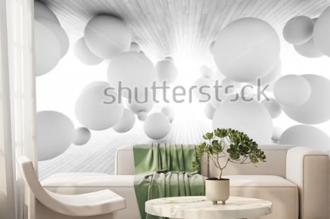 Fototapeta: Białe kule w słonecznym tunelu z efektem 3d