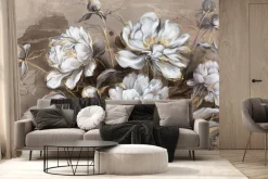 Fototapeta: Białe kwiaty na tle w stylu akwareli w stylu vintage