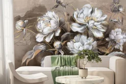 Fototapeta: Białe kwiaty na tle w stylu akwareli w stylu vintage