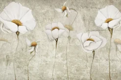 Fototapeta: Białe kwiaty na tle betonu wzór w stylu industrialnym