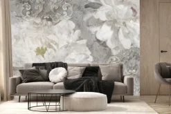 Fototapeta: Białe kwiaty ornament na betonie