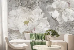 Fototapeta: Białe kwiaty ornament na betonie