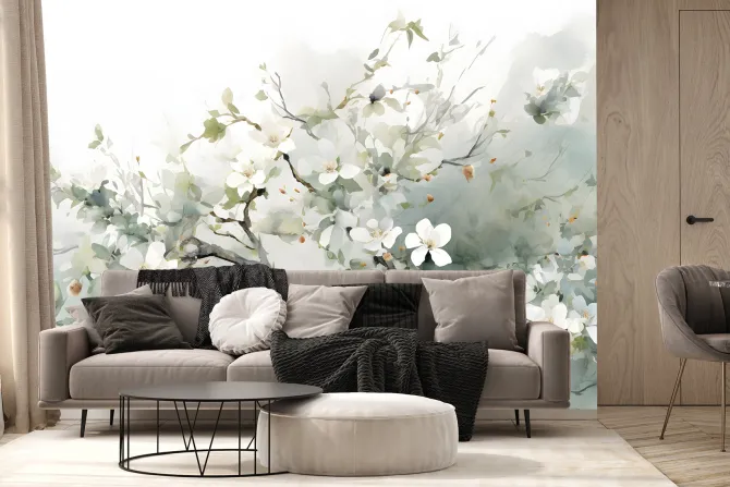 Fototapeta: Białe kwiaty wiśni na gałęzi