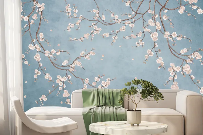 Fototapeta: Białe kwiaty wiśni na gałęziach