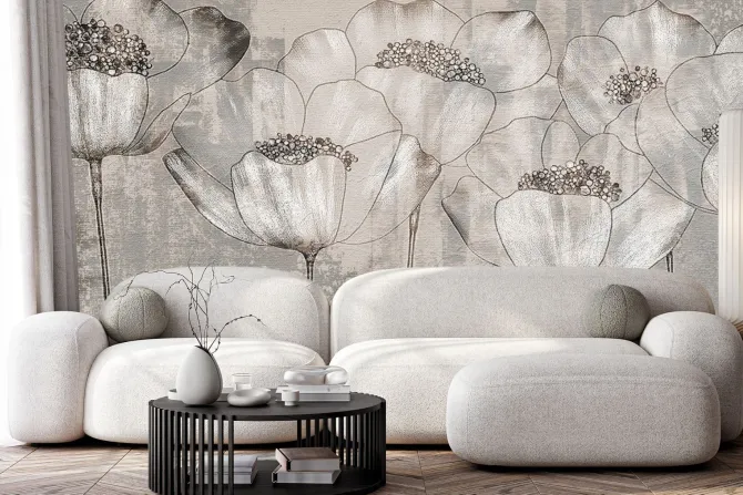 Fototapeta: Białe maki kwiaty w stylu industrialnym