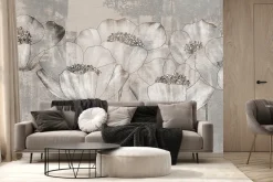 Fototapeta: Białe maki kwiaty w stylu industrialnym