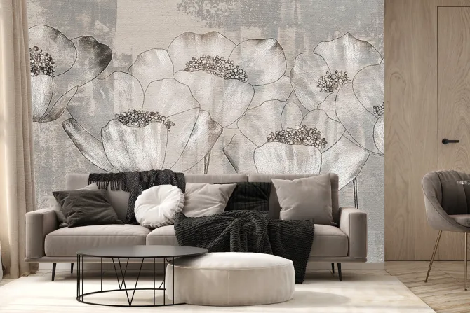 Fototapeta: Białe maki kwiaty w stylu industrialnym