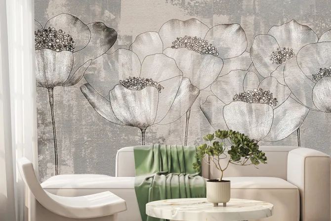 Fototapeta: Białe maki kwiaty w stylu industrialnym