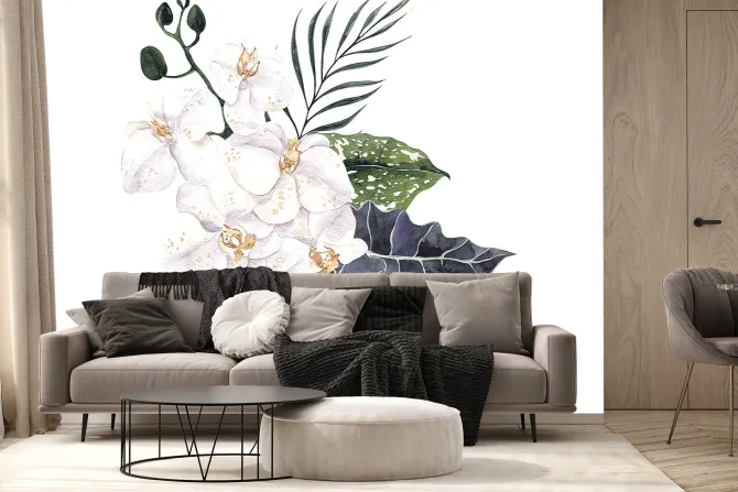 Fototapeta: Białe orchidee wśród liści