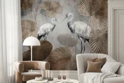 Fototapeta: Białe żurawie wśród dużych tropikalnych liści