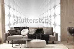 Fototapeta: Biały abstrakcjonistyczny 3d wnętrze z round dekoraci świateł