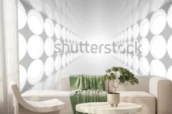 Fototapeta: Biały abstrakcjonistyczny 3d wnętrze z round dekoraci świateł