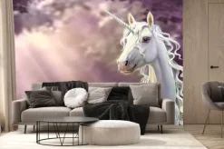 Fototapeta: Biały jednorożec na tle lasu