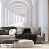 Fototapeta: Biały korytarz z kolumn i łuków perspektywa 3d