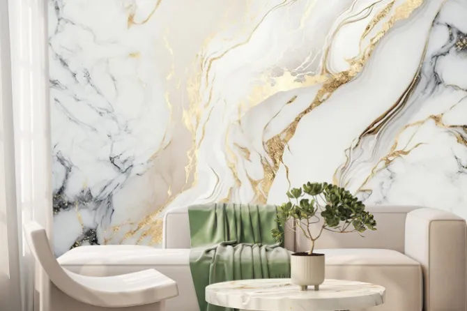 Fototapeta: Biały marmur ze złotymi zdobieniami