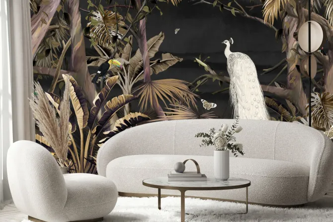 Fototapeta: Biały paw wśród tropikalnych roślin w dżungli