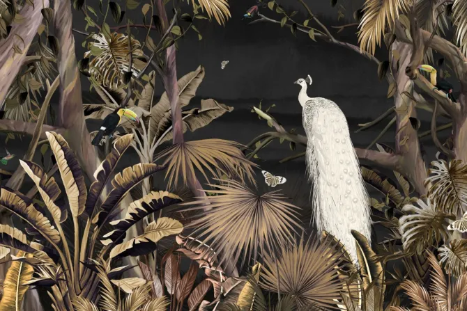 Fototapeta: Biały paw wśród tropikalnych roślin w dżungli