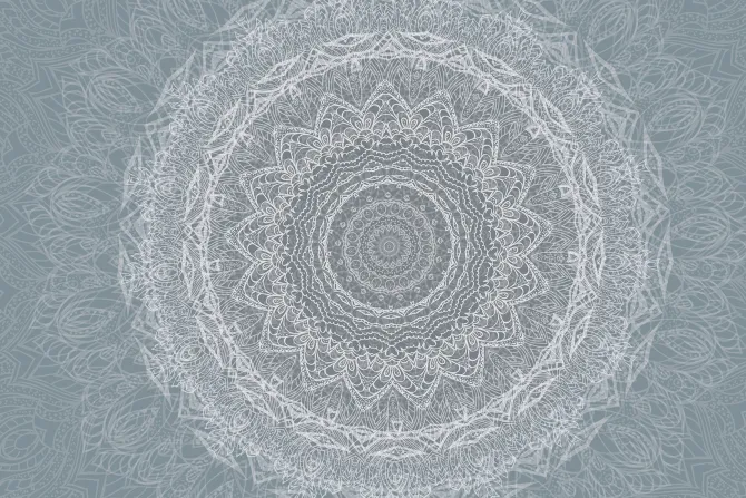 Fototapeta: Biały szkic mandali w niebieskiej scenerii