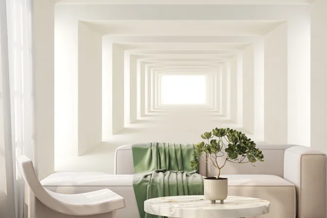 Fototapeta: Biały tunel z promieniami światła