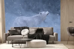 Fototapeta: Biały wilk w otoczeniu zimowej scenerii