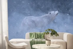 Fototapeta: Biały wilk w otoczeniu zimowej scenerii