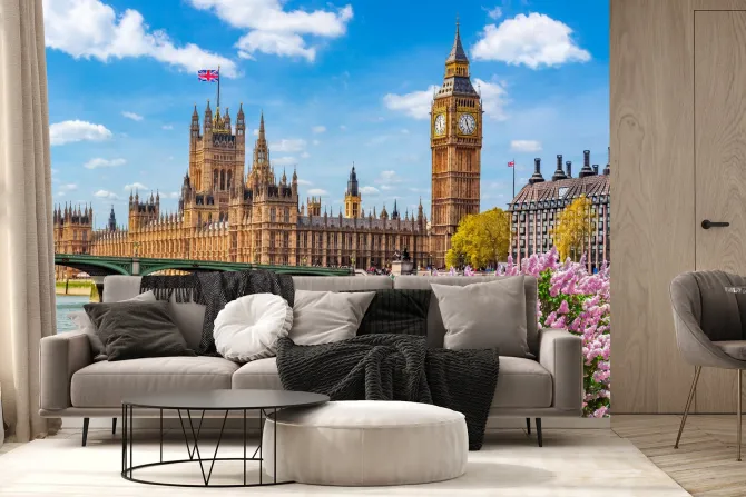 Fototapeta: Big ben i budynek parlamentu w londynie wiosną