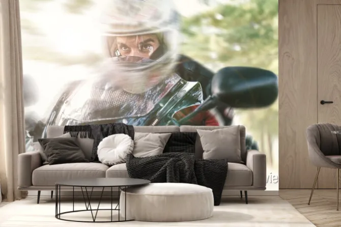 Fototapeta: Biker na drodze szybkiej jazdy