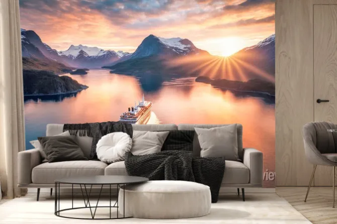 Fototapeta: Birds-eye view of the cruise ships many decks and swimming