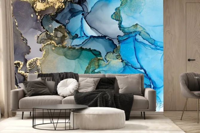 Fototapeta: Błękitno-szary marmur ze złotawymi elementami