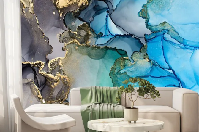 Fototapeta: Błękitno-szary marmur ze złotawymi elementami