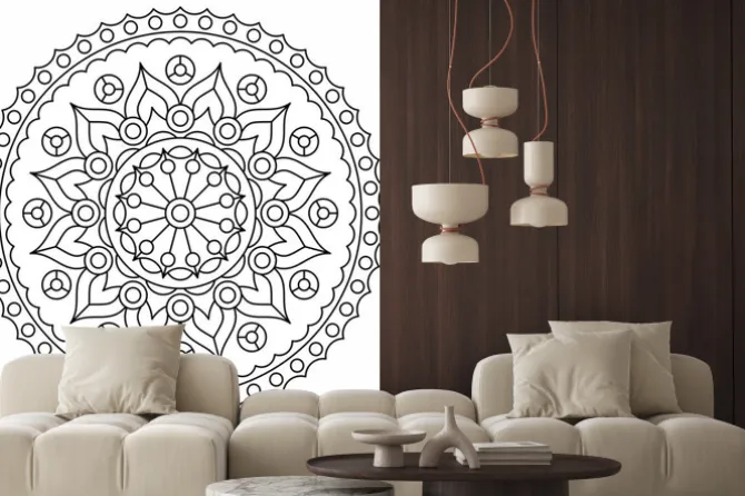 Fototapeta: Black and white round mandala with floral pattern. coloring page.