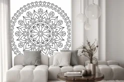 Fototapeta: Black and white round mandala with floral pattern. coloring page.