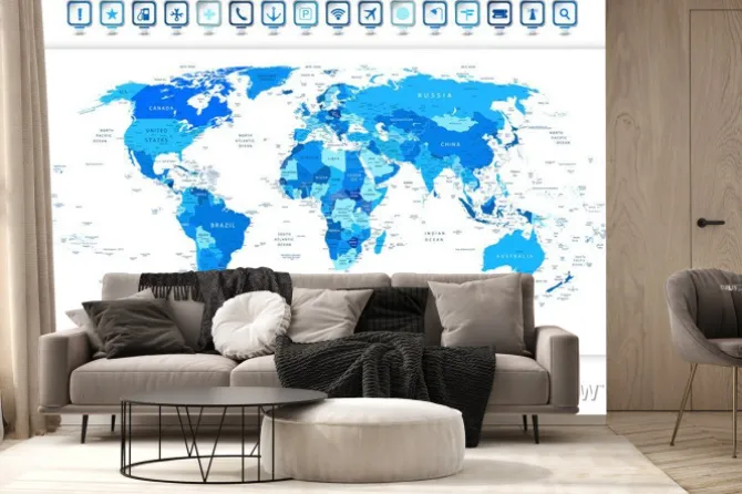 Fototapeta: Blue world map with navigation icons