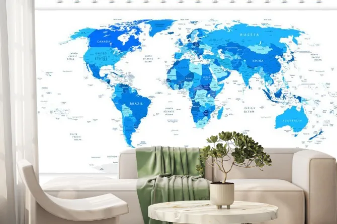 Fototapeta: Blue world map with navigation icons
