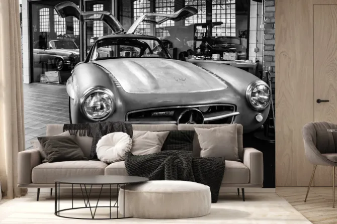 Fototapeta: Body mercedes-benz 300sl in the restoration workshop of mercedes-benz
