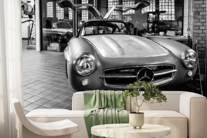Fototapeta: Body mercedes-benz 300sl in the restoration workshop of mercedes-benz
