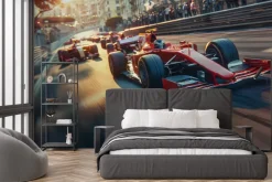 Fototapeta: Bolid f1 pędzący w szybkim tempie po mieście