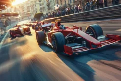 Fototapeta: Bolid f1 pędzący w szybkim tempie po mieście