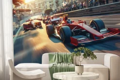 Fototapeta: Bolid f1 pędzący w szybkim tempie po mieście