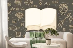 Fototapeta: Book with hand written school subjects doodle.