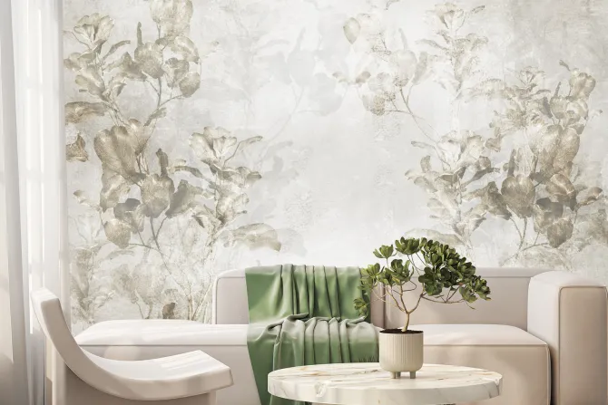 Fototapeta: Botaniczne liście na szarym tle