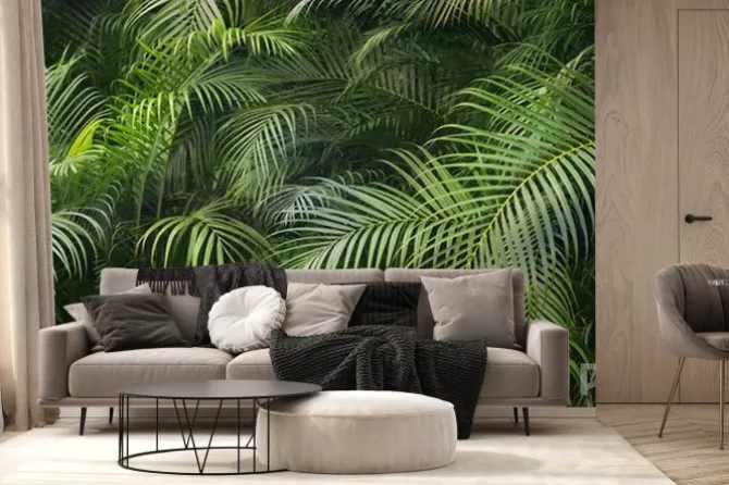 Fototapeta: Botaniczne tło z zielonych liści palmowych