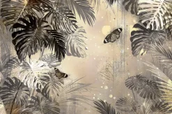 Fototapeta: Botaniczny motyw z motylami i tropikalnymi liśćmi monstery