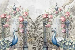 Fototapeta: Botaniczny ogród z różami i pawiami