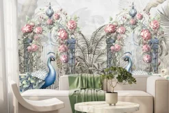 Fototapeta: Botaniczny ogród z różami i pawiami