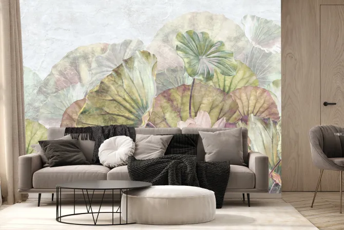 Fototapeta: Botaniczny wzór z liliami wodnymi i zielonymi liśćmi