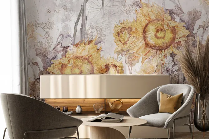 Fototapeta: Botaniczny wzór z żółtymi słonecznikami