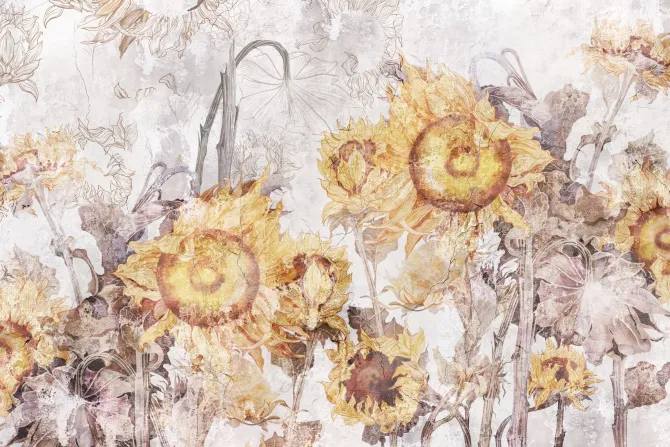 Fototapeta: Botaniczny wzór z żółtymi słonecznikami