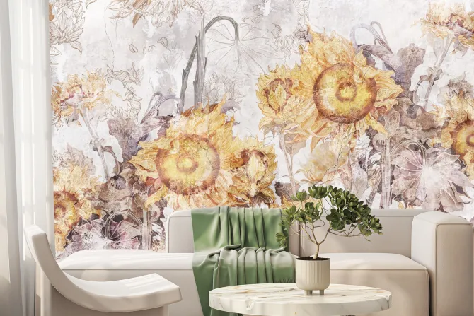 Fototapeta: Botaniczny wzór z żółtymi słonecznikami