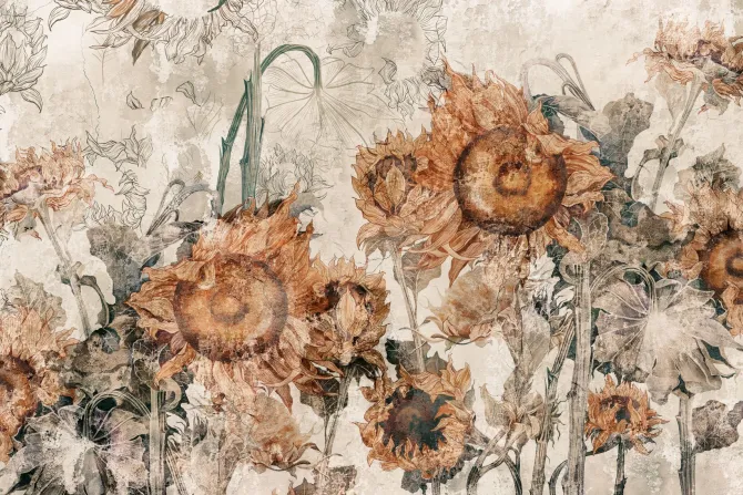 Fototapeta: Botaniczny wzór z żółtymi słonecznikami